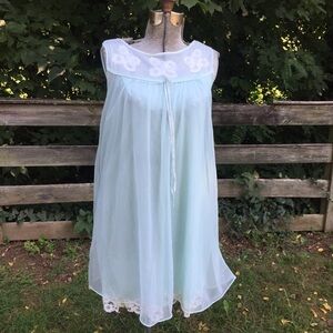 Vintage Evette Dress Sheer Nightgown Baby Blue Chiffon